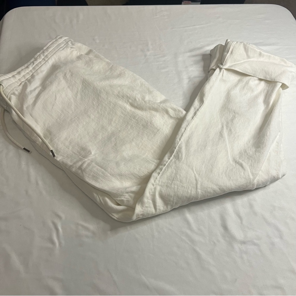James Perse Linen Blend Ankle Jogger Pants White Size 4 Beachwear Resort Preppy